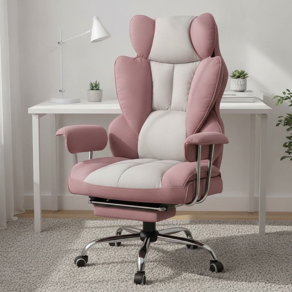 Fauteuil de Bureau Confortable avec Repose-Pieds rose (tissu) dans un bureau scandinave épuré