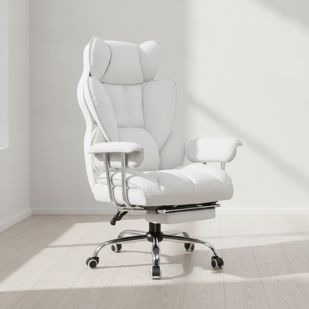 Fauteuil de Bureau Confortable avec Repose-Pieds blanc (simili cuir) dans un espace de travail moderne