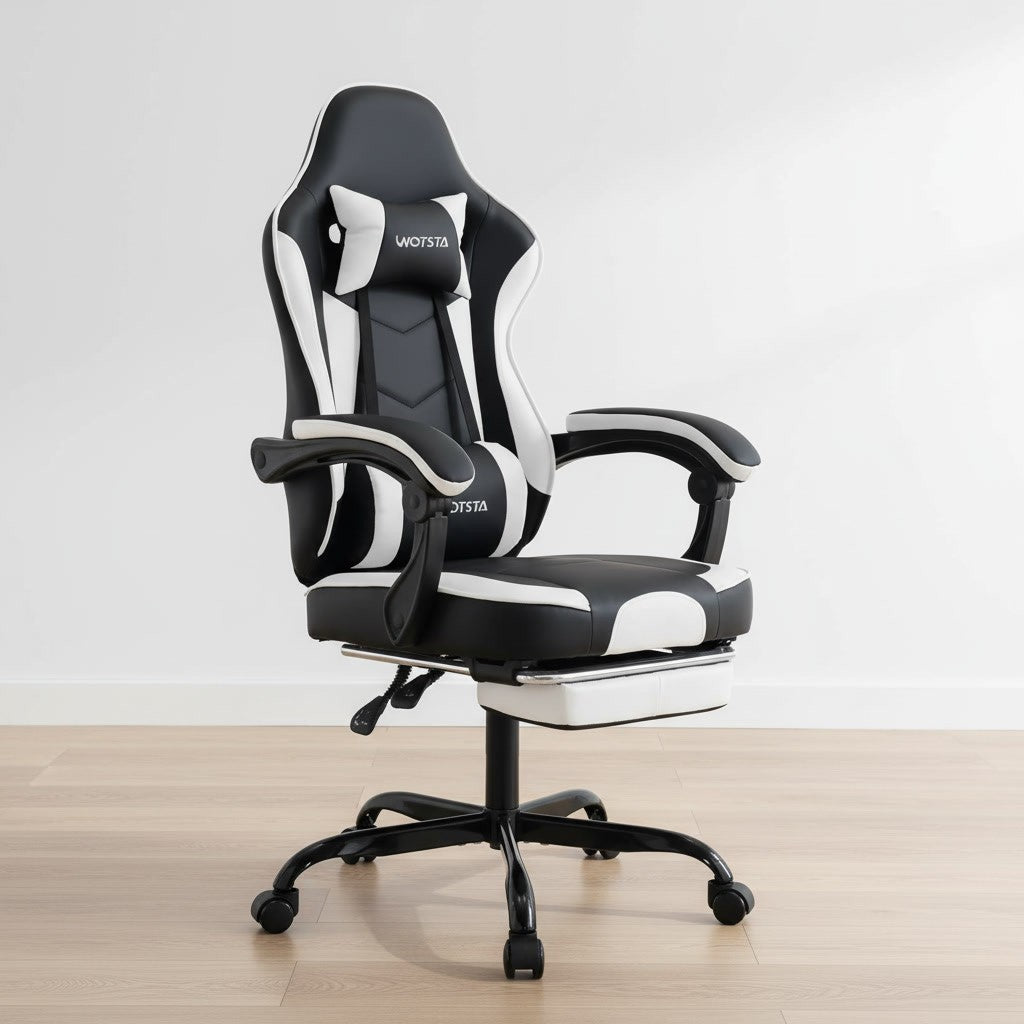 Fauteuil de Bureau Repose-Pied Dossier Inclinable noir et blanc dans un espace de travail moderne