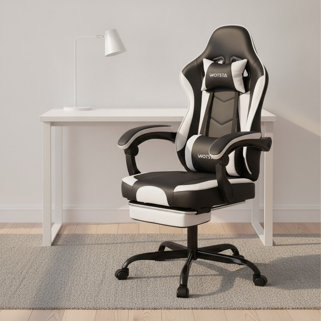 Fauteuil de Bureau Repose-Pied Dossier Inclinable noir et blanc dans un bureau scandinave épuré