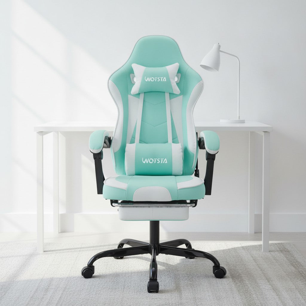 Fauteuil de Bureau Repose-Pied Dossier Inclinable vert dans un bureau scandinave épuré