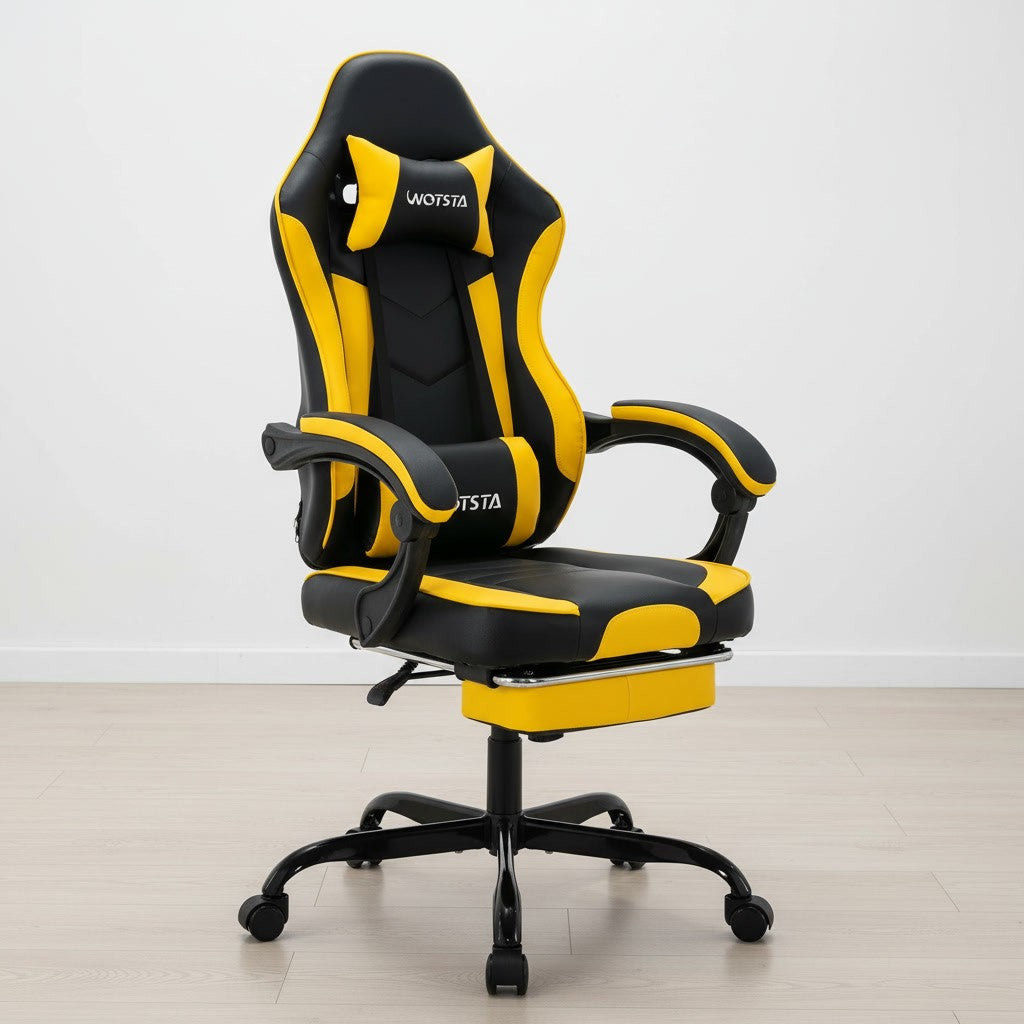 Fauteuil de Bureau Repose-Pied Dossier Inclinable noir et jaune dans un espace de travail moderne