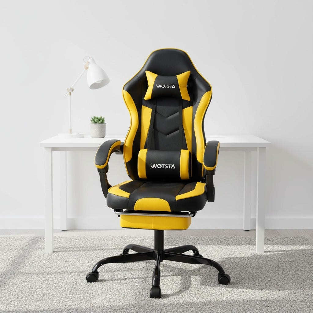 Fauteuil de Bureau Repose-Pied Dossier Inclinable noir et jaune dans un bureau scandinave épuré