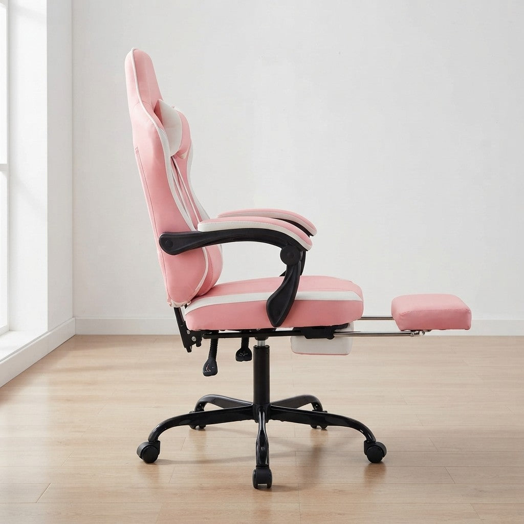 Fauteuil de Bureau Repose-Pied Dossier Inclinable rose et blanc dans un espace de travail moderne