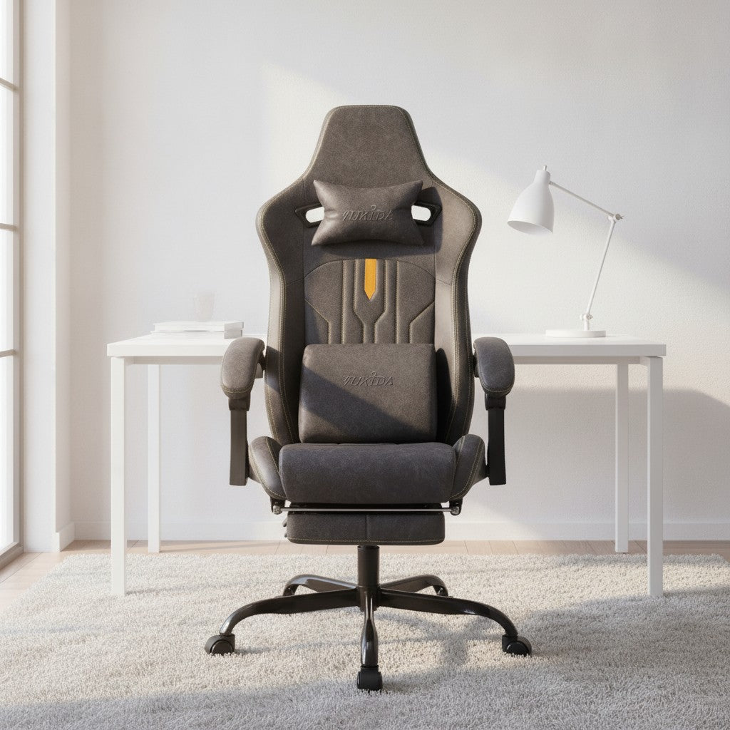 Fauteuil Ergonomique avec Soutien Lombaire gris dans un bureau scandinave épuré