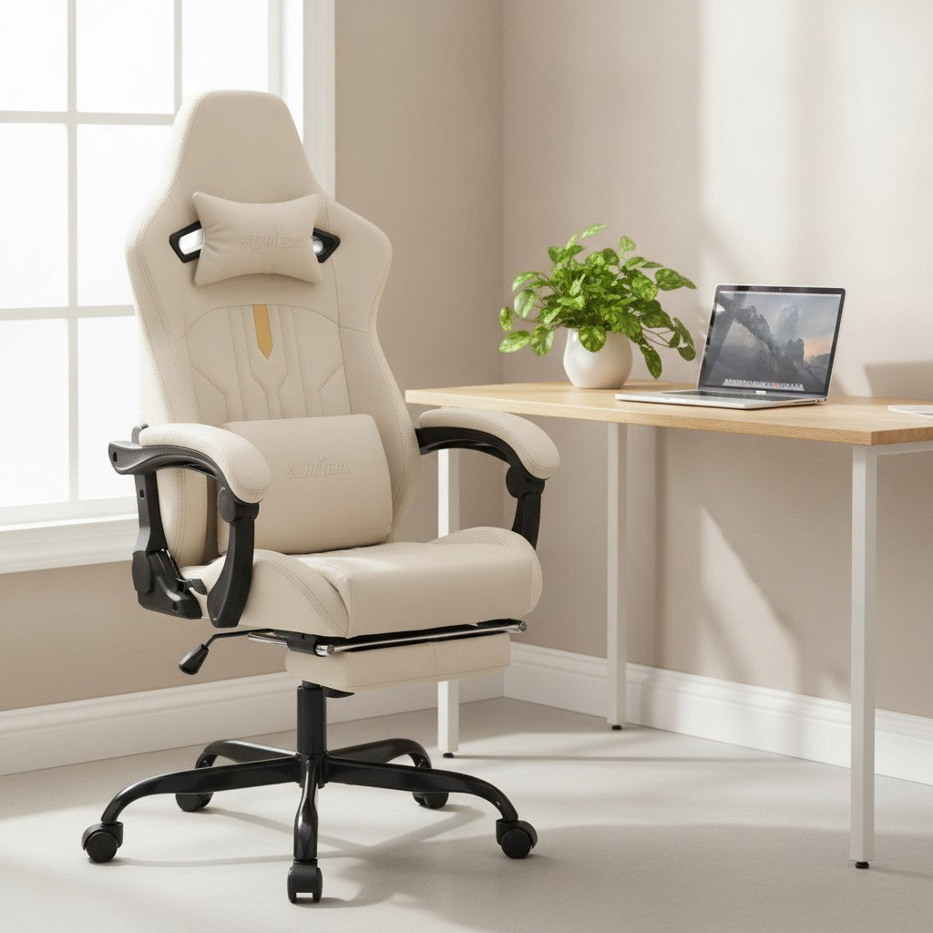 Fauteuil Ergonomique avec Soutien Lombaire beige dans un coin bureau lumineux