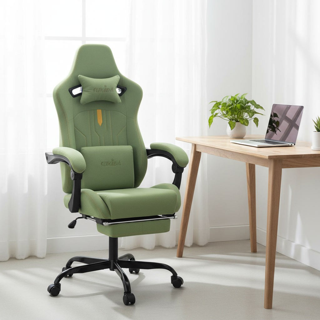 Fauteuil Ergonomique avec Soutien Lombaire vert dans un coin bureau lumineux