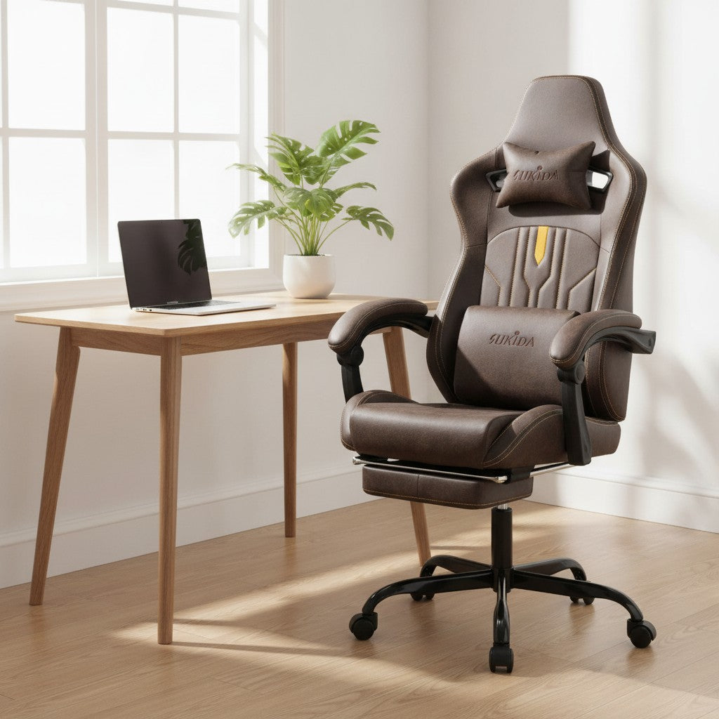 Fauteuil Ergonomique avec Soutien Lombaire marron dans un coin bureau lumineux