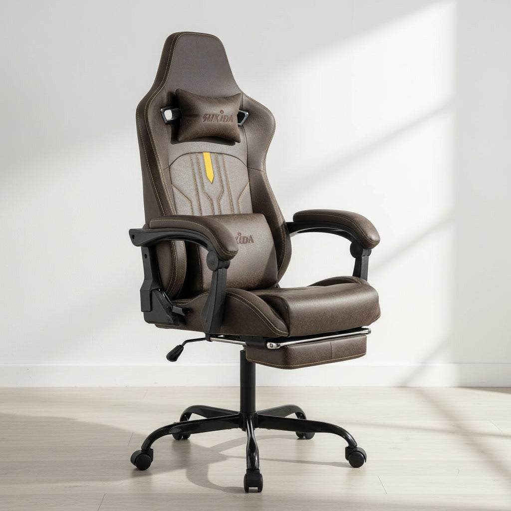Fauteuil Ergonomique avec Soutien Lombaire marron dans un espace de travail moderne