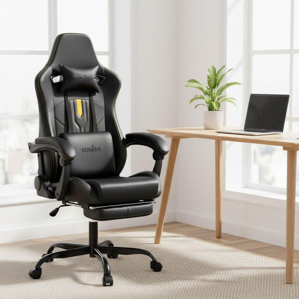 Fauteuil Ergonomique avec Soutien Lombaire noir dans un coin bureau lumineux
