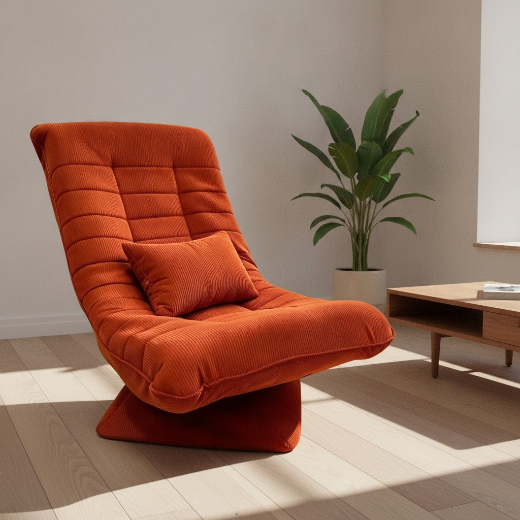 Fauteuil Relax Velours Côtelé Inclinable et Pivotant orange dans un salon moderne