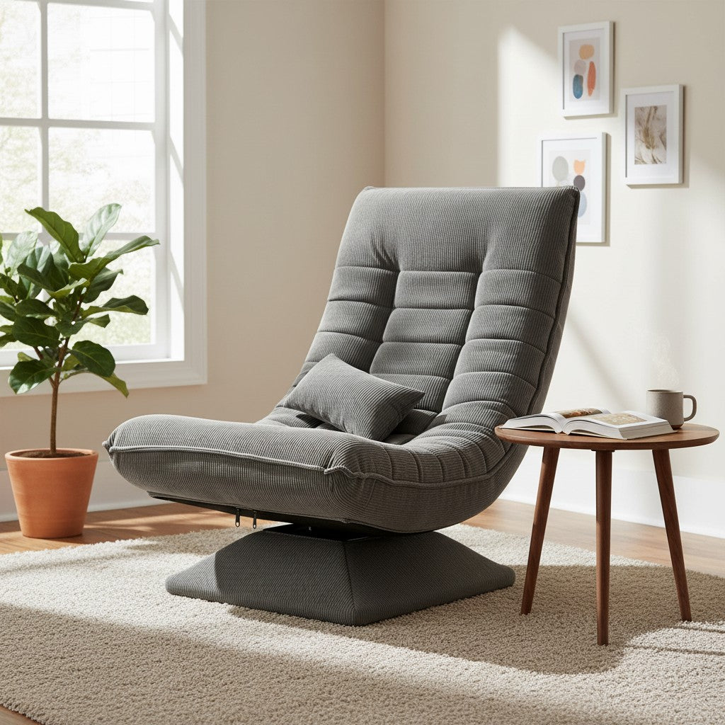 Fauteuil Relax Velours Côtelé Inclinable et Pivotant gris clair dans un salon chaleureux