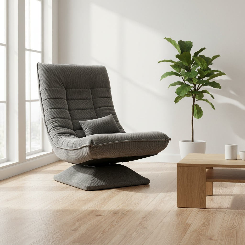 Fauteuil Relax Velours Côtelé Inclinable et Pivotant gris clair dans un salon moderne