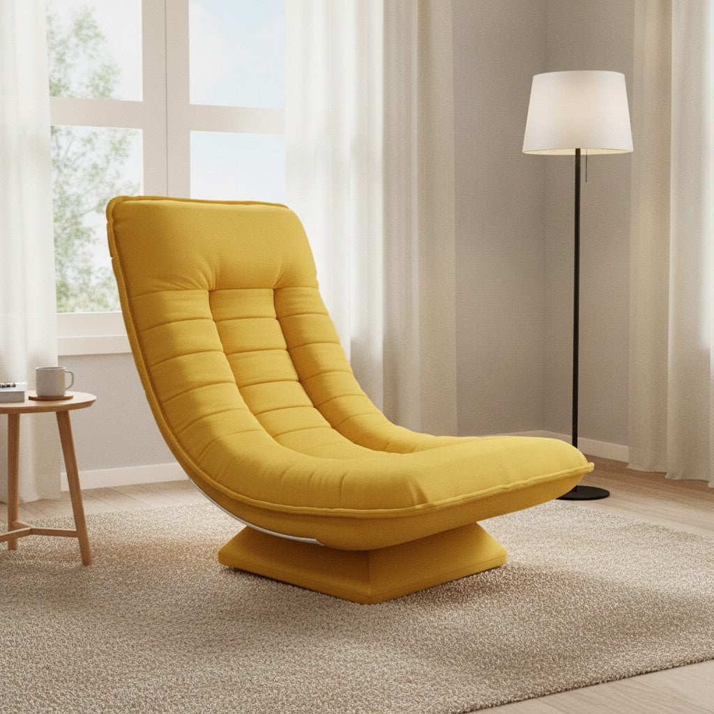 Fauteuil Relax Velours Côtelé Inclinable et Pivotant jaune dans un salon scandinave lumineux