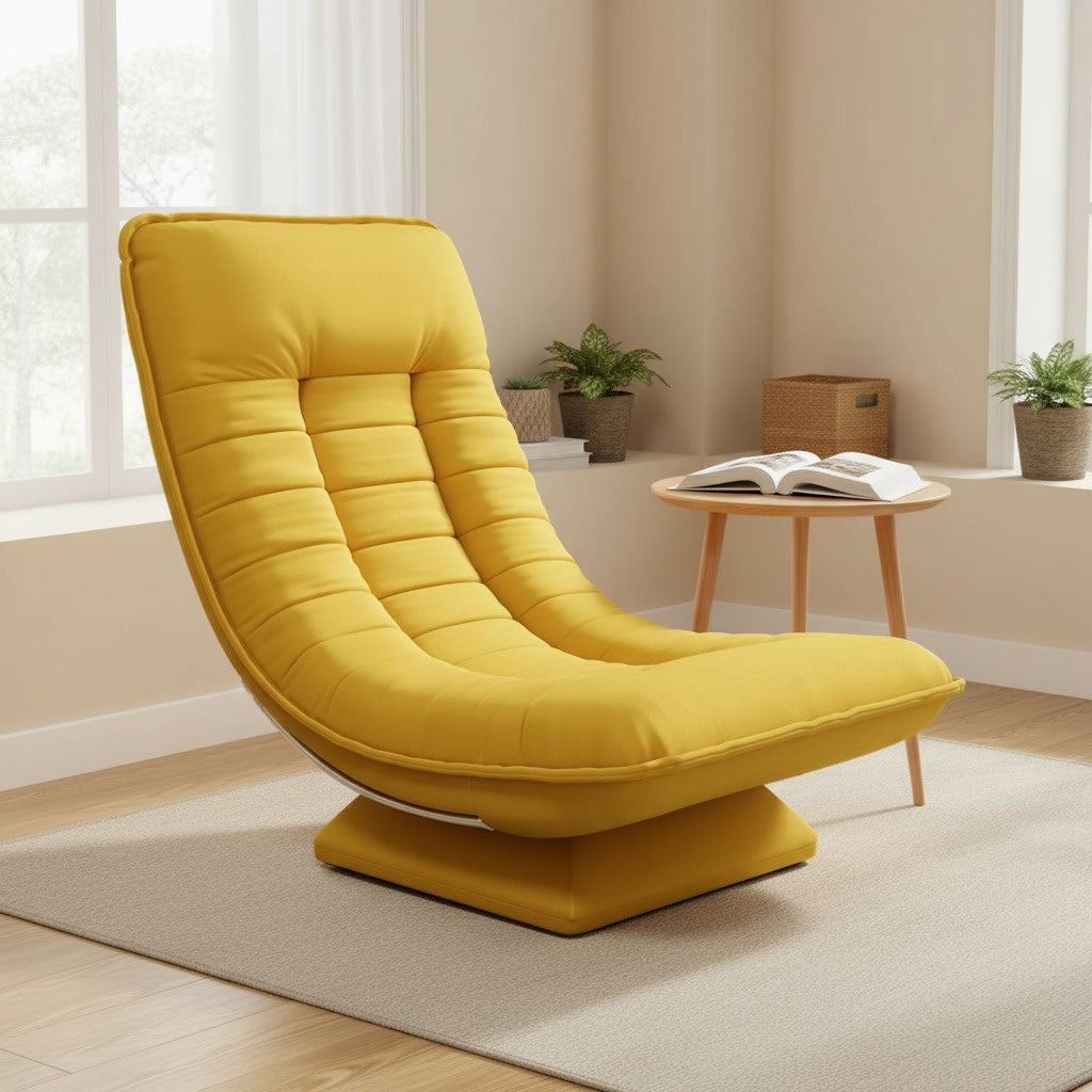 Fauteuil Relax Velours Côtelé Inclinable et Pivotant jaune dans un salon chaleureux