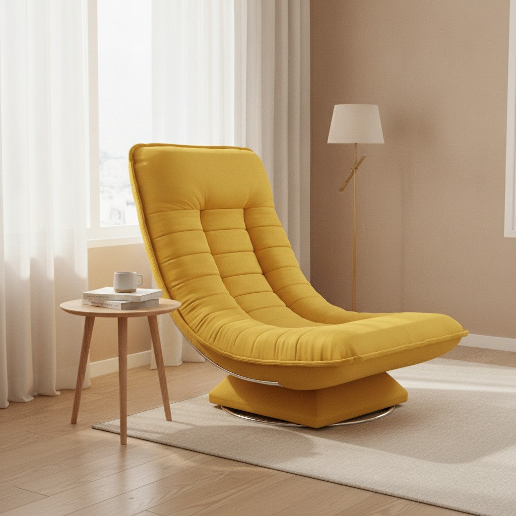 Fauteuil Relax Velours Côtelé Inclinable et Pivotant jaune dans un coin lecture de chambre