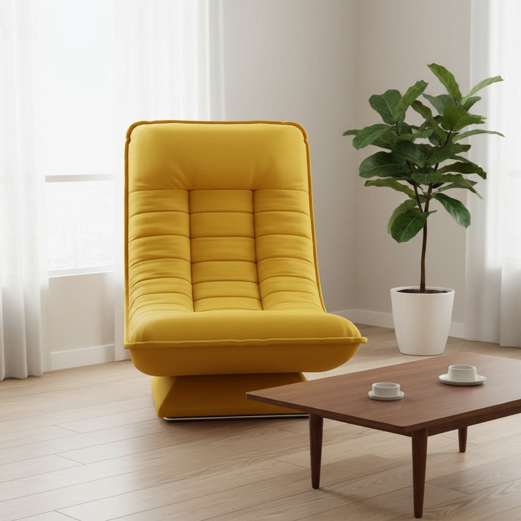 Fauteuil Relax Velours Côtelé Inclinable et Pivotant jaune dans un salon moderne