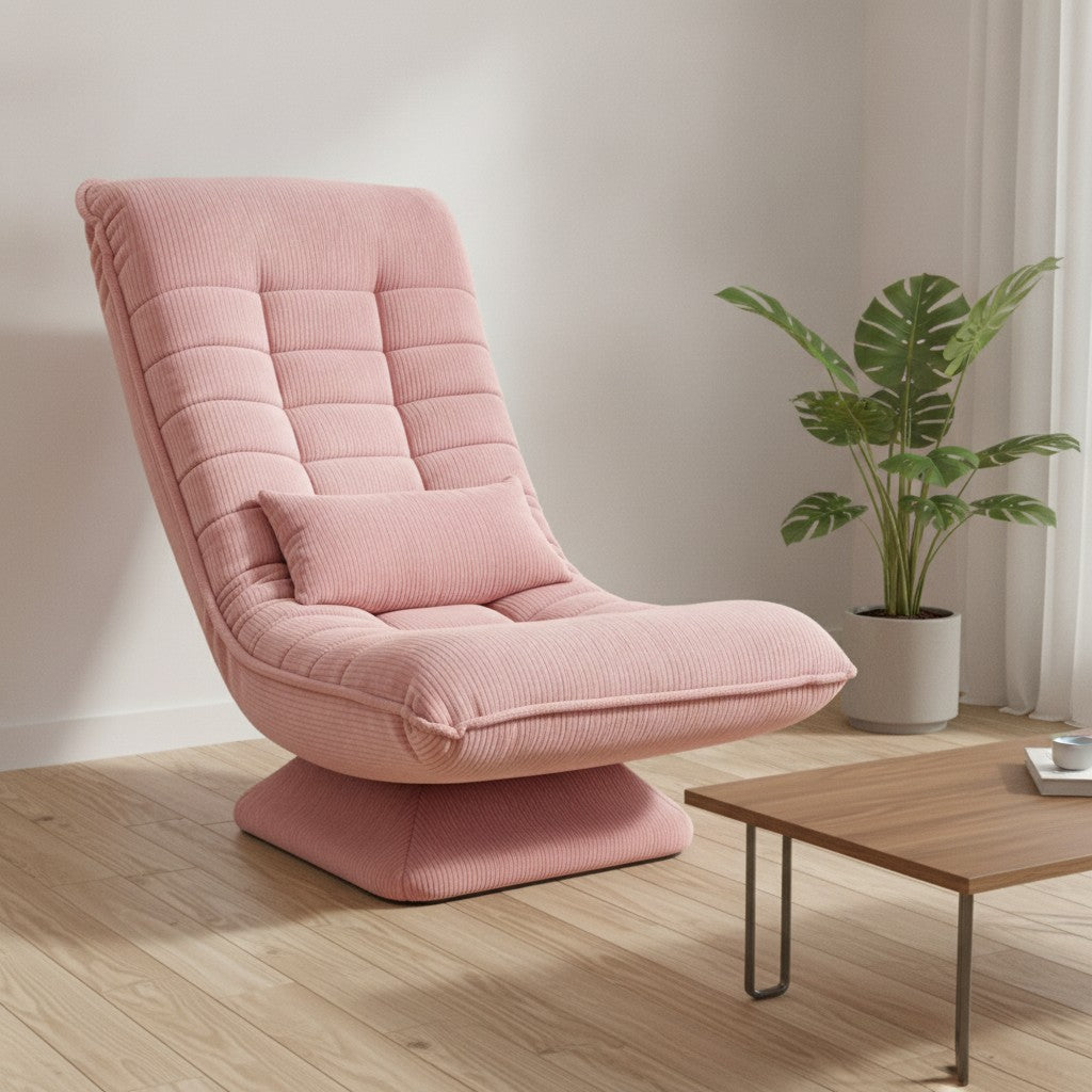 Fauteuil Relax Velours Côtelé Inclinable et Pivotant rose dans un salon moderne