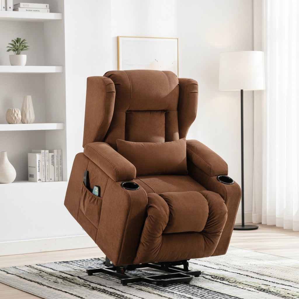 Fauteuil Relaxation Électrique Releveur avec Massage marron dans un salon scandinave lumineux