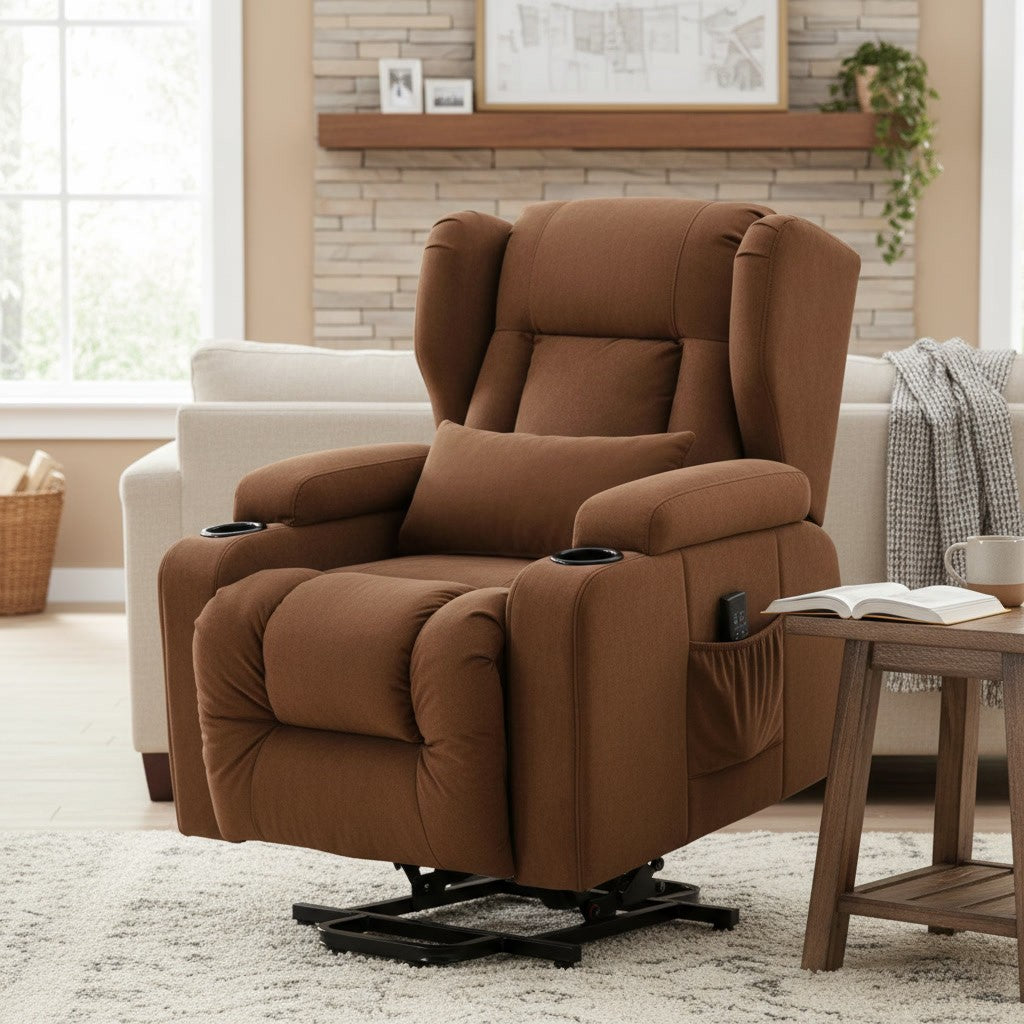 Fauteuil Relaxation Électrique Releveur avec Massage marron dans un salon chaleureux