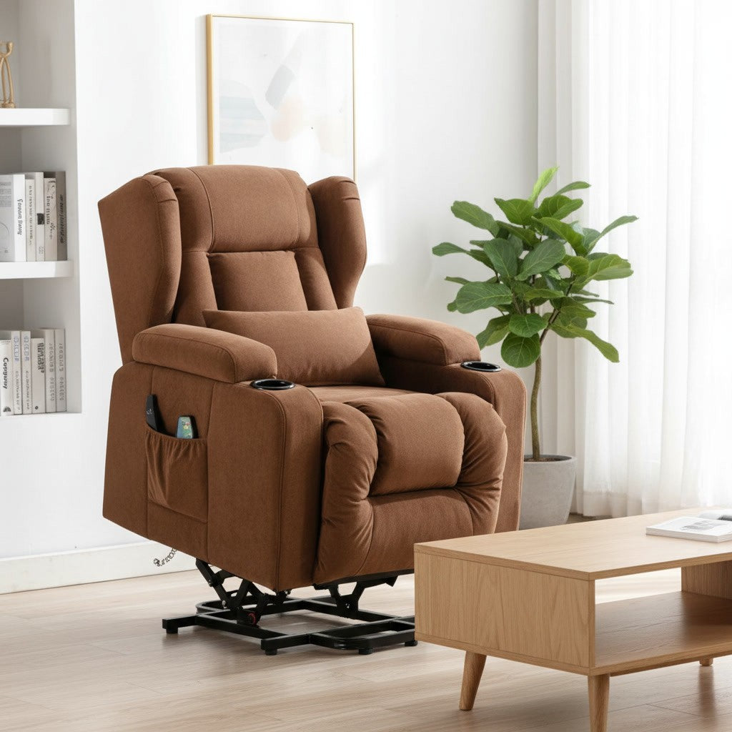 Fauteuil Relaxation Électrique Releveur avec Massage marron dans un salon moderne