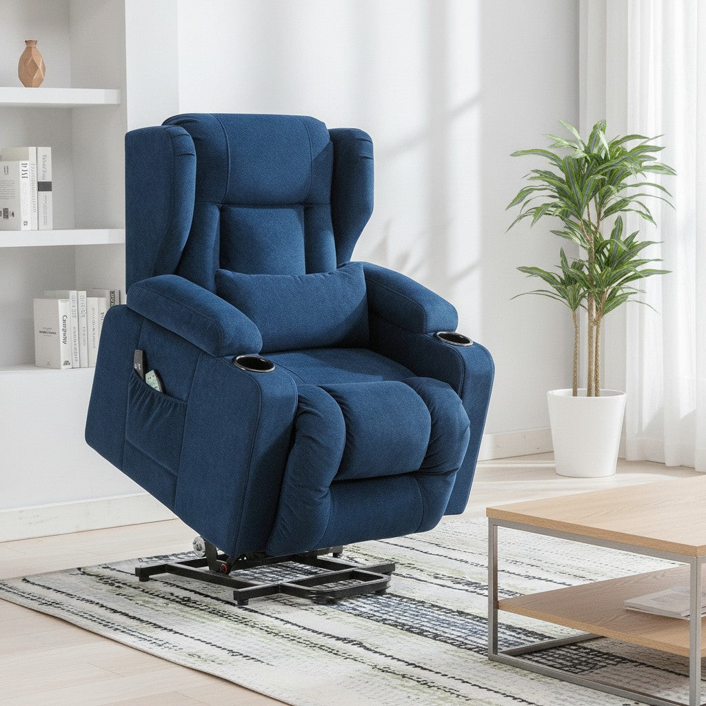 Fauteuil Relaxation Électrique Releveur avec Massage bleu dans un salon moderne