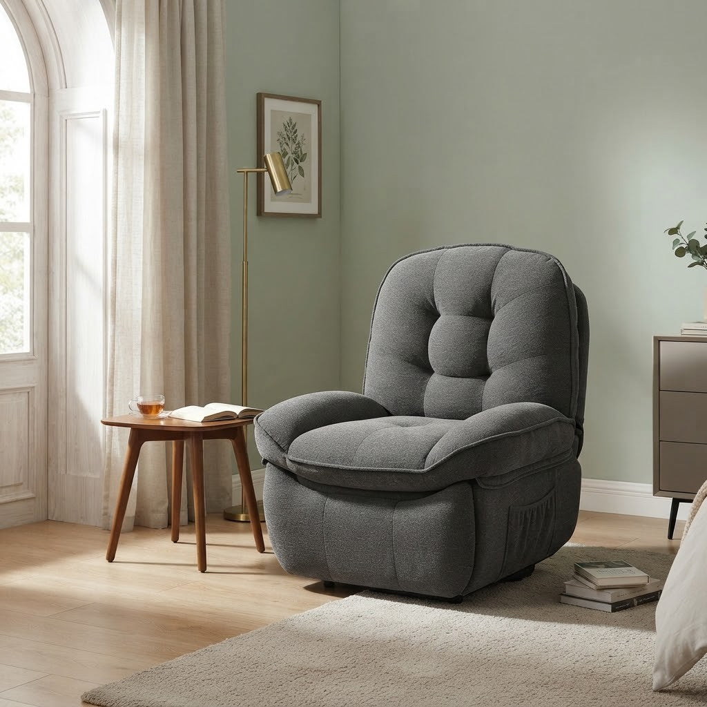 Fauteuil Relax Moderne en Chenille dans un coin lecture de chambre