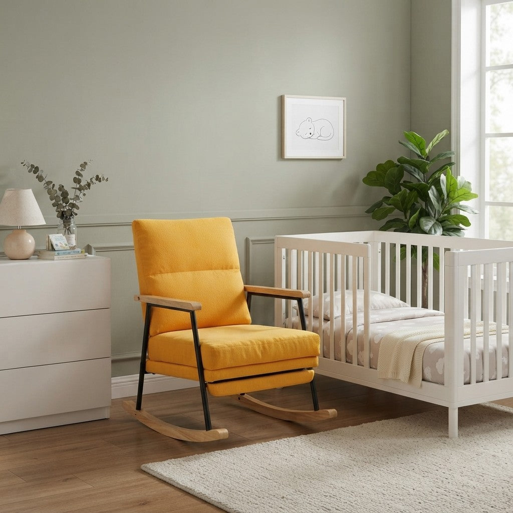 Fauteuil à Bascule Allaitement avec Repose-Pieds dans une chambre de bébé