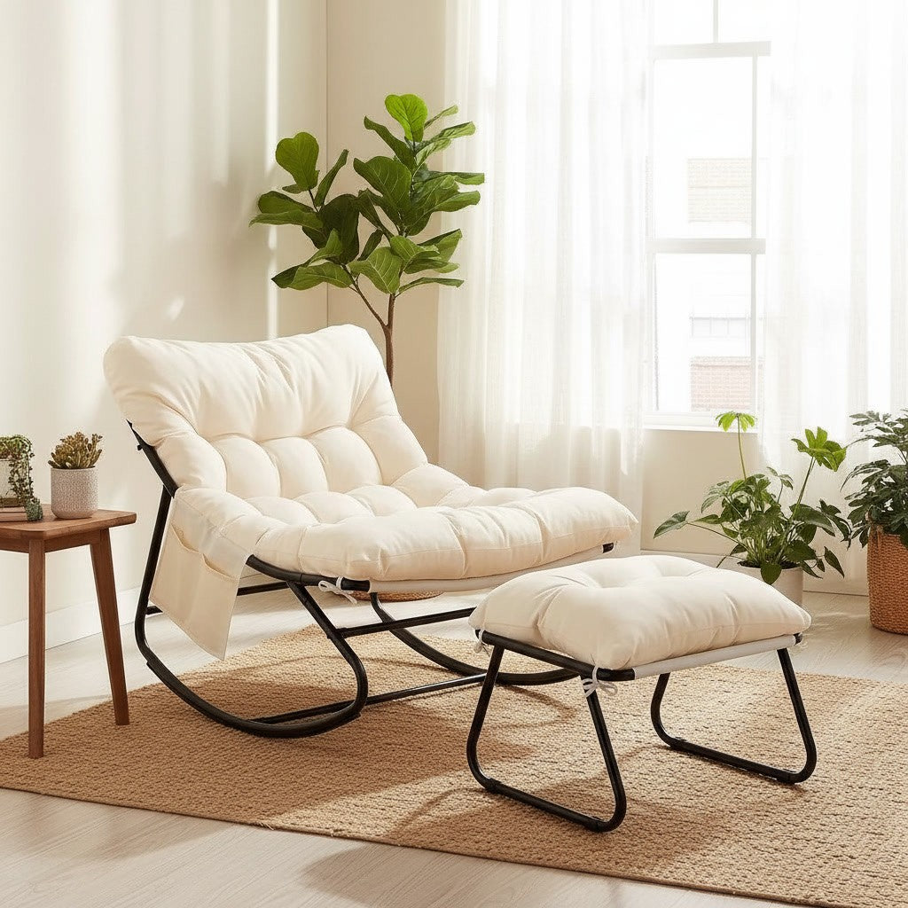 Fauteuil à Bascule Extérieur avec Repose-Pieds dans un salon lumineux