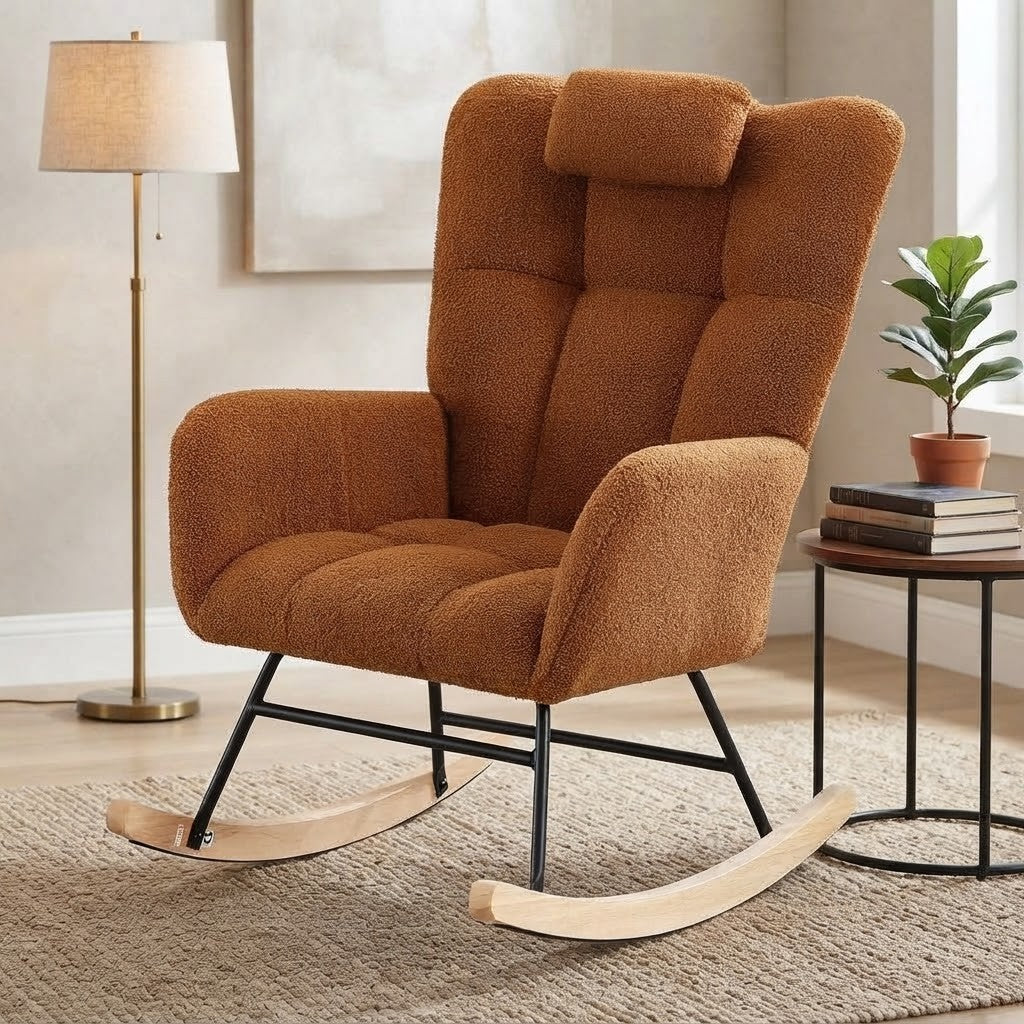 Fauteuil à Bascule Dossier Haut avec Poches dans un coin lecture de salon