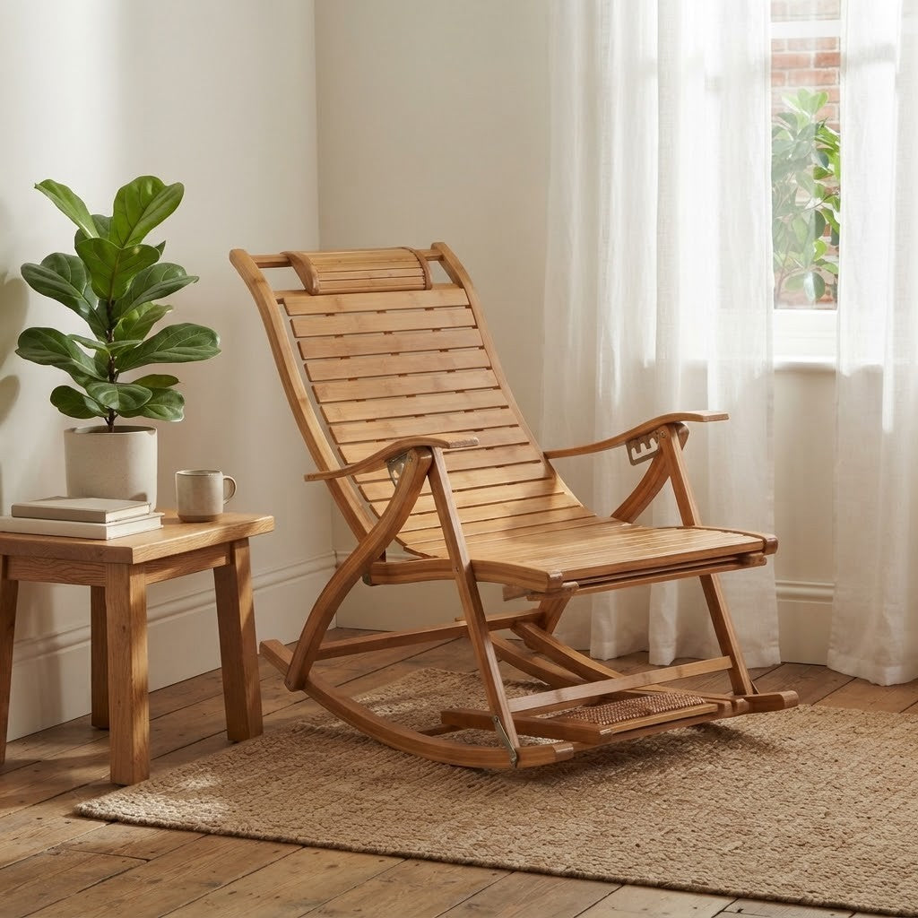 Fauteuil à Bascule Inclinable en Bambou près d'une fenêtre