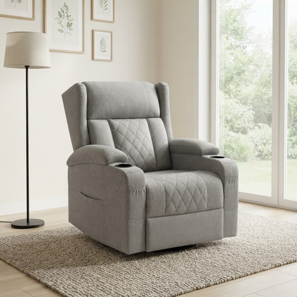Fauteuil Relax Pivotant 360° avec Porte-Gobelet dans un salon lumineux